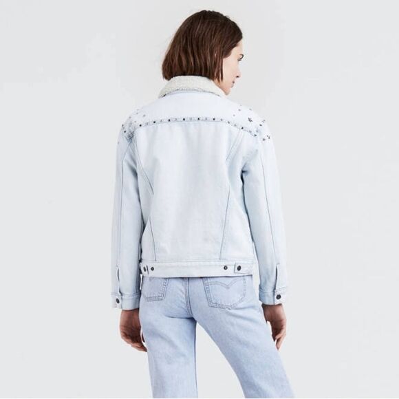 Levis Strauss White Star Studded Cotton Faux Fur Lined Denim Jacket Wome… - Picture 2 of 15